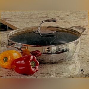 NEW! Tupperware Chef Series Non-Stick Stainless Steel Saute Pan w/ Cover, 6 qt